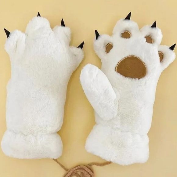 Fuzzy Bear Paws Gloves | Unisex Cat Paw Plush Fleece Mittens Cosplay #789 - Picture 3 of 5